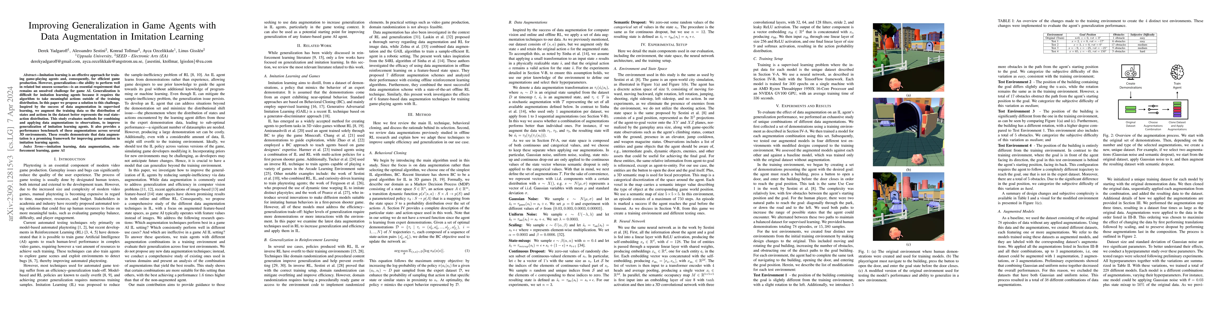 Thumbnail for Improving Generalization in Game Agents with Data Augmentation in
  Imitation Learning