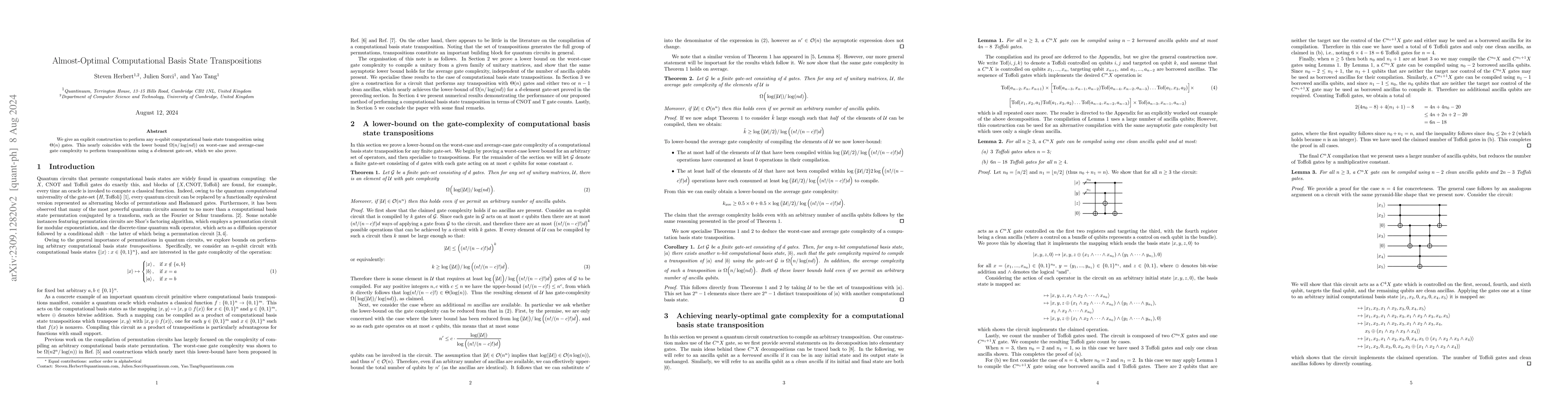 Thumbnail for Almost-Optimal Computational Basis State Transpositions