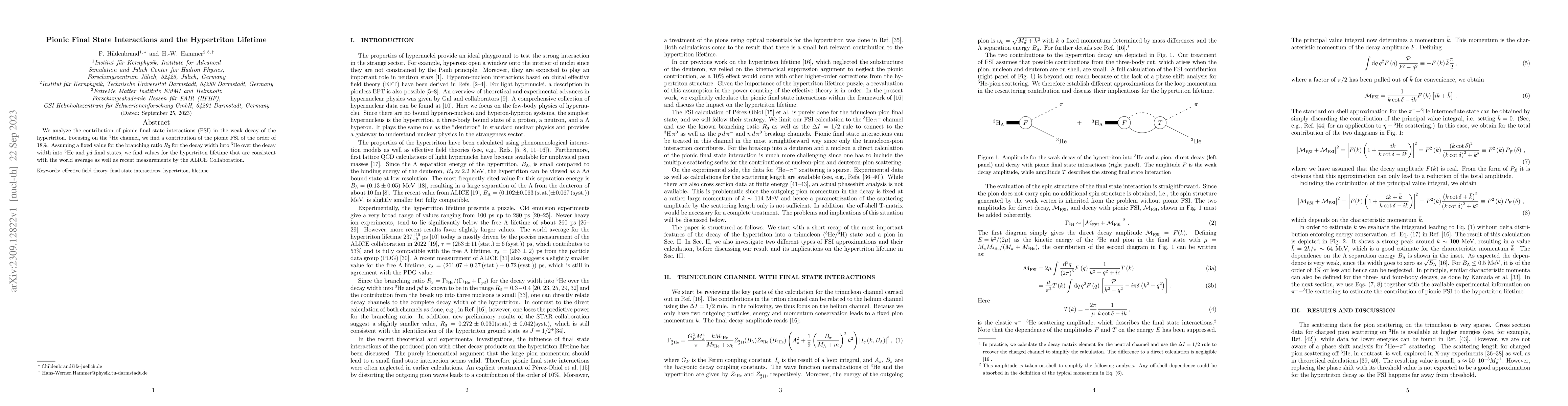 Thumbnail for Pionic Final State Interactions and the Hypertriton Lifetime