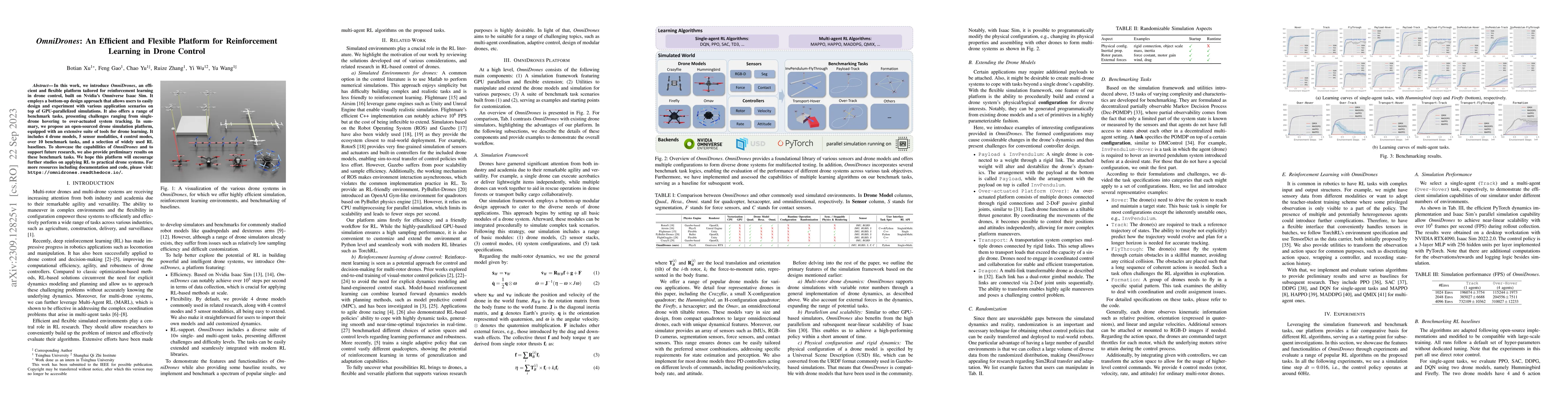 Thumbnail for OmniDrones: An Efficient and Flexible Platform for Reinforcement
  Learning in Drone Control