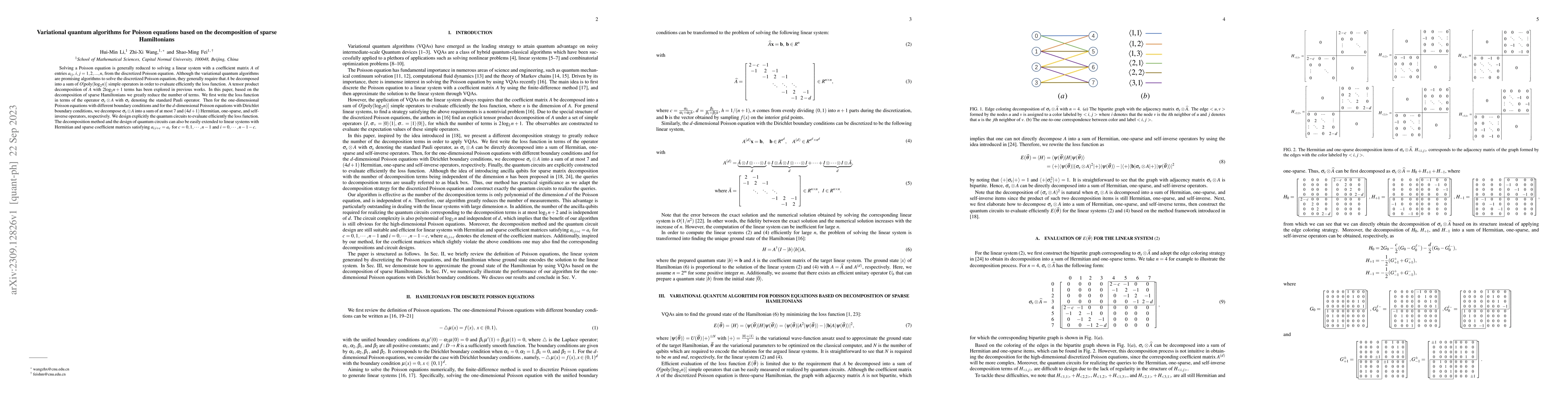 Thumbnail for Variational quantum algorithms for Poisson equations based on the
  decomposition of sparse Hamiltonians