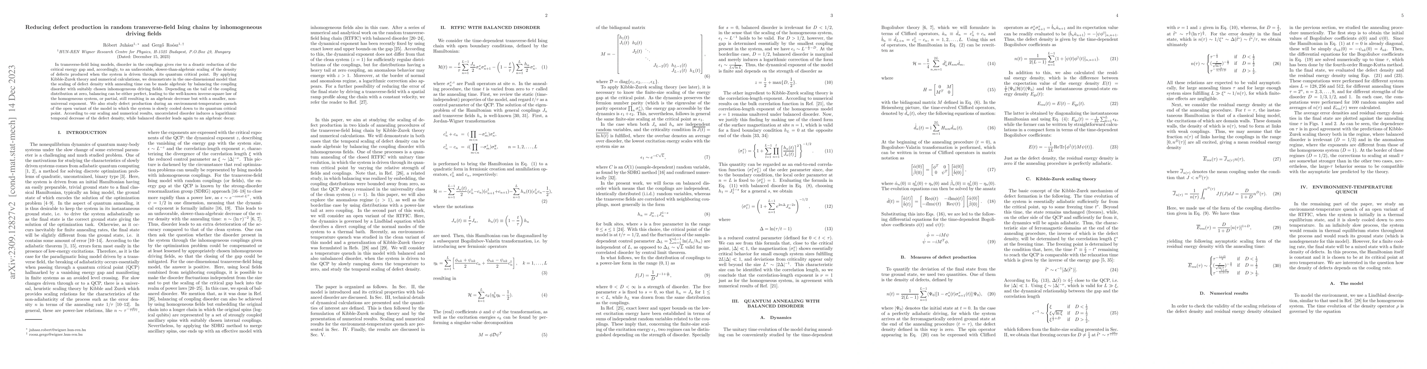Thumbnail for Reducing defect production in random transverse-field Ising chains by
  inhomogeneous driving fields