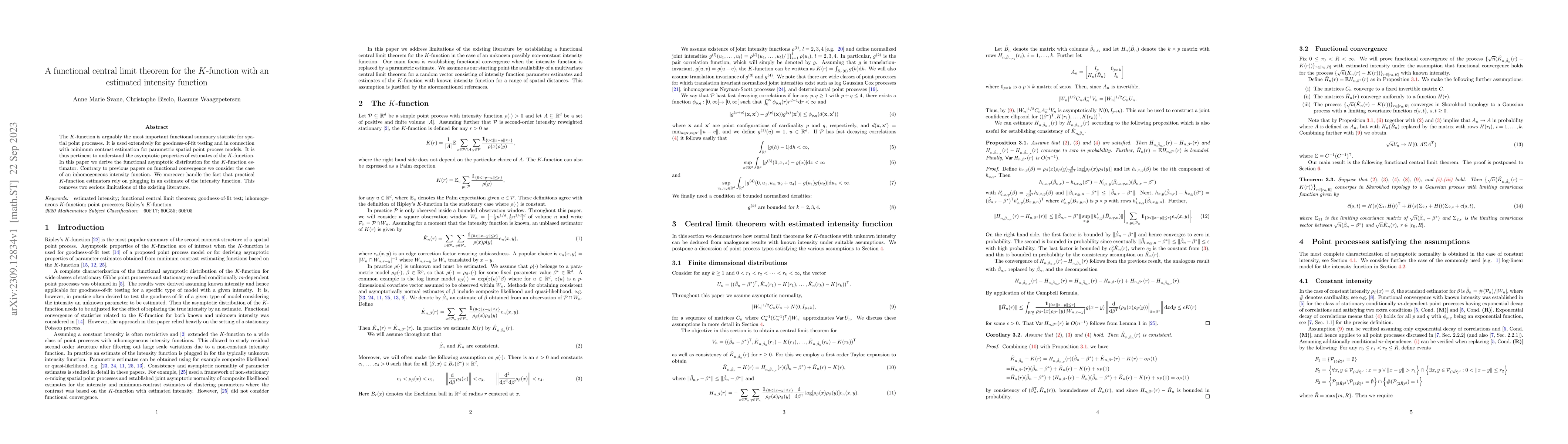Thumbnail for A functional central limit theorem for the K-function with an estimated
  intensity function