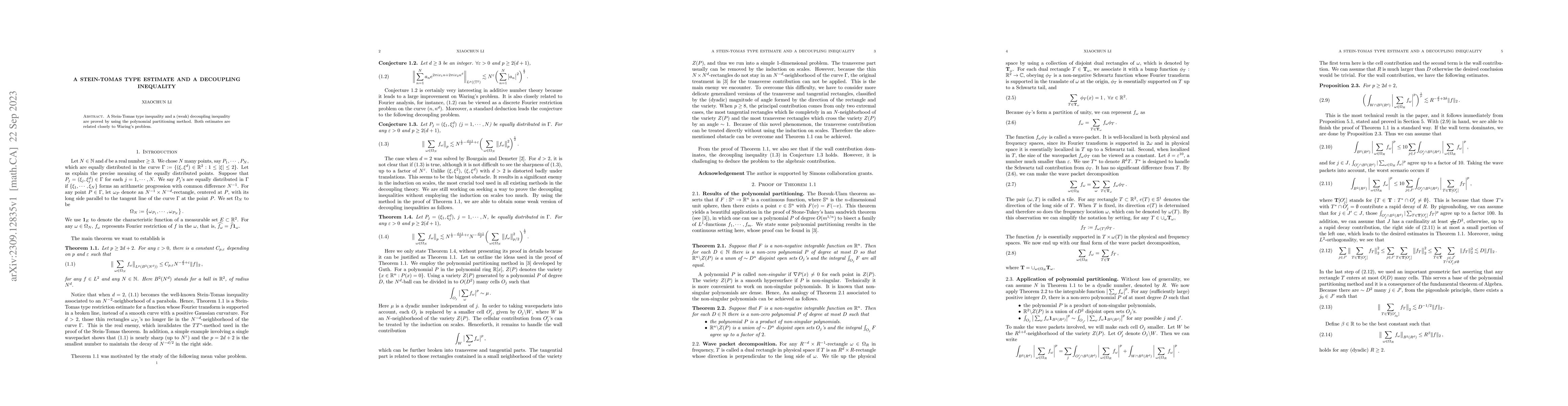 Thumbnail for A Stein-Tomas type estimate and a decoupling inequality