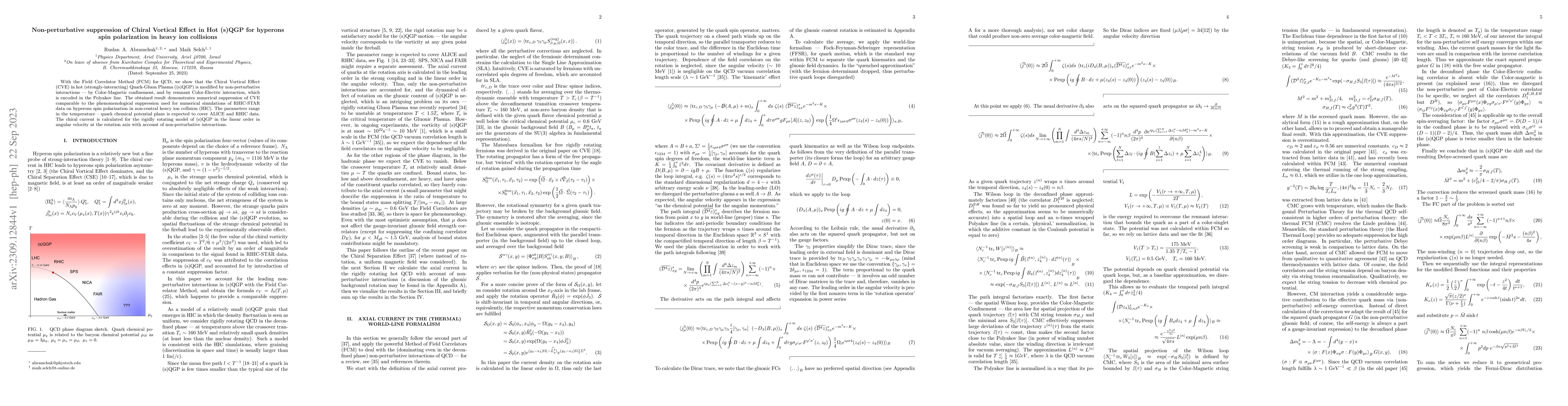 Thumbnail for Non-perturbative Suppression of Chiral Vortical Effect in Hot (s)QGP for
  Hyperons Spin Polarization in Heavy Ion Collisions