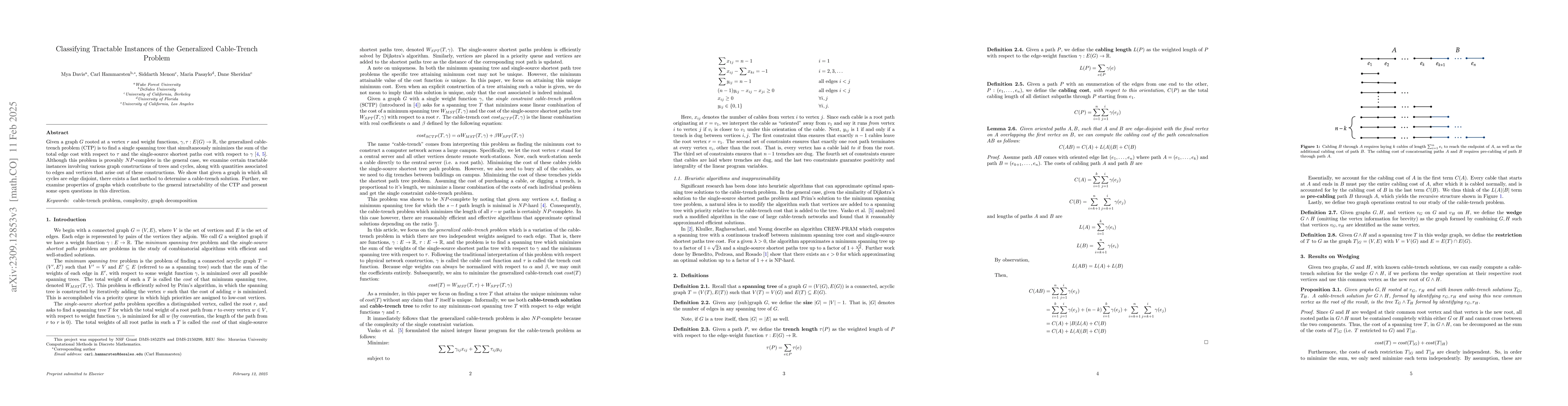 Thumbnail for Classifying Tractable Instances of the Generalized Cable-Trench Problem