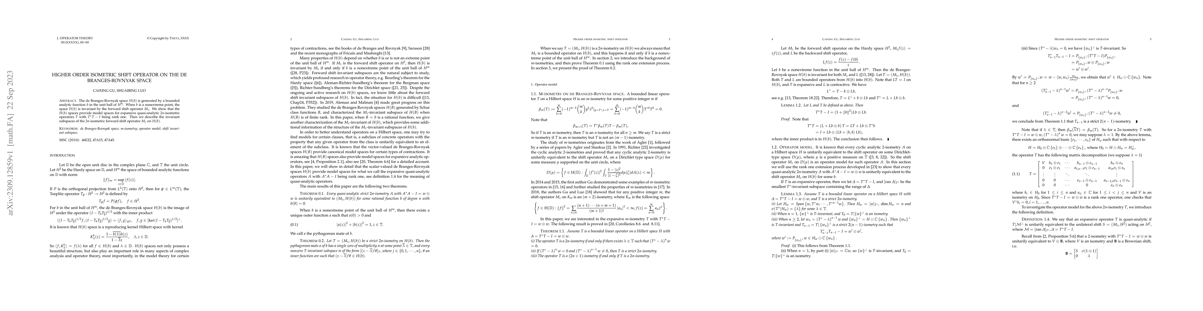 Thumbnail for Higher order isometric shift operator on the de Branges-Rovnyak space