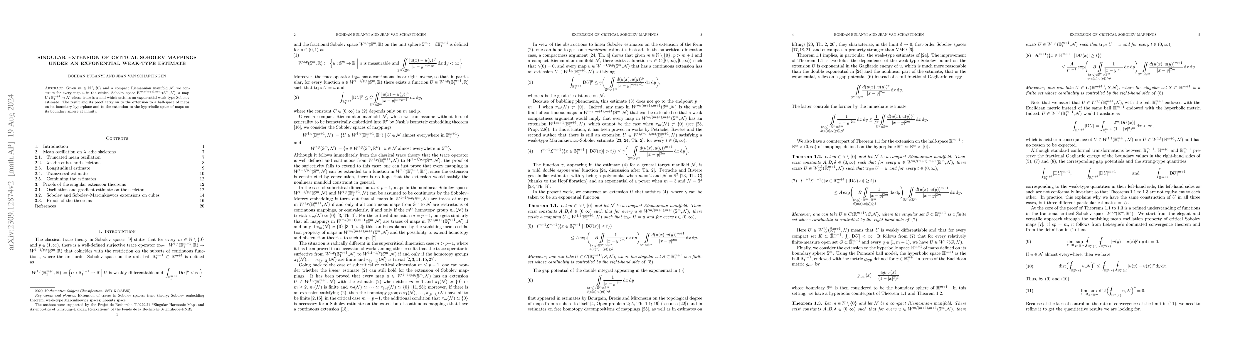 Thumbnail for Singular extension of critical Sobolev mappings under an exponential
  weak-type estimate