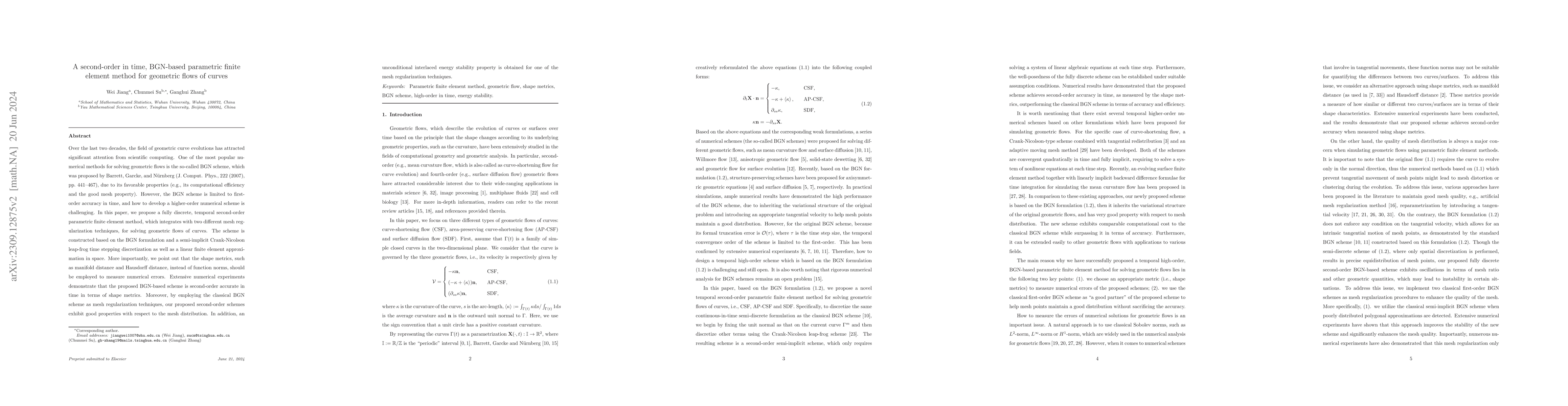Thumbnail for A second-order in time, BGN-based parametric finite element method for
  geometric flows of curves