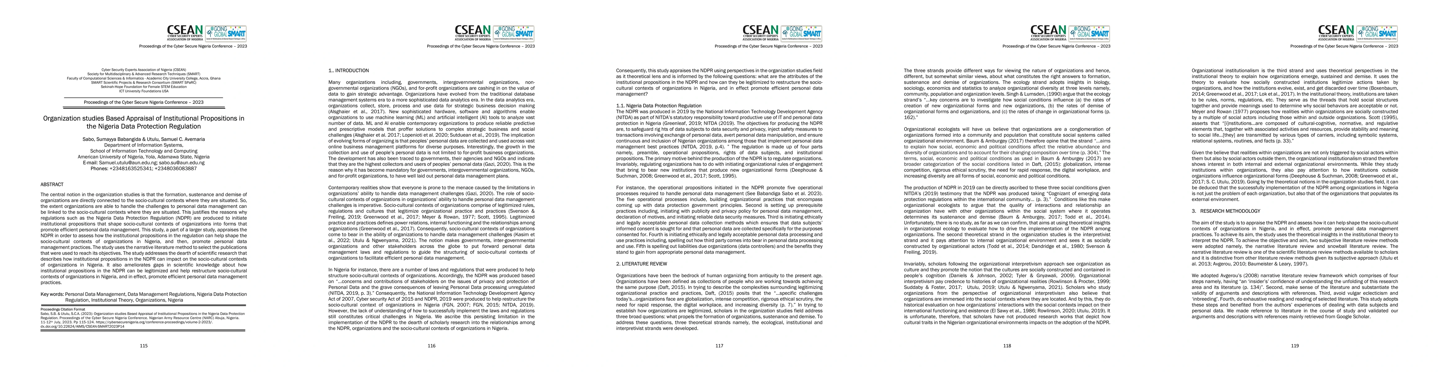 Thumbnail for Organization Studies Based Appraisal of Institutional Propositions in
  the Nigerian Data Protection Regulation