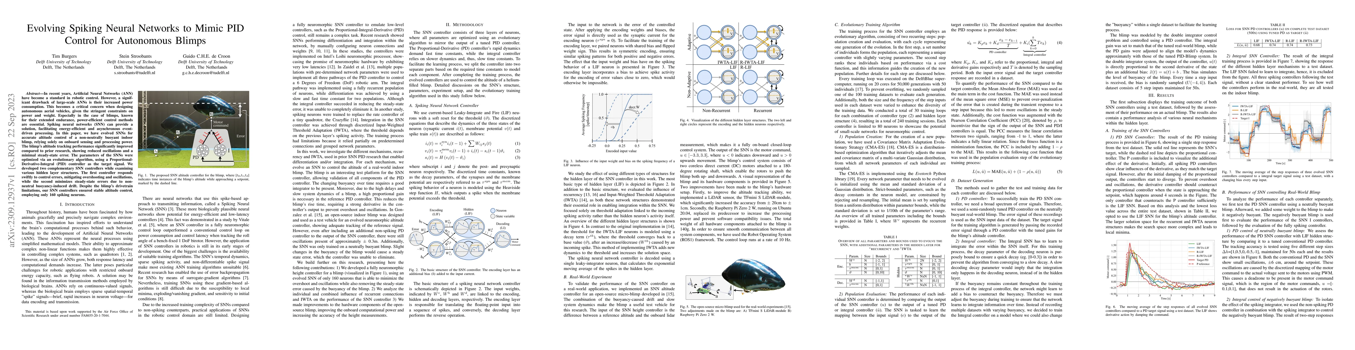Thumbnail for Evolving Spiking Neural Networks to Mimic PID Control for Autonomous
  Blimps