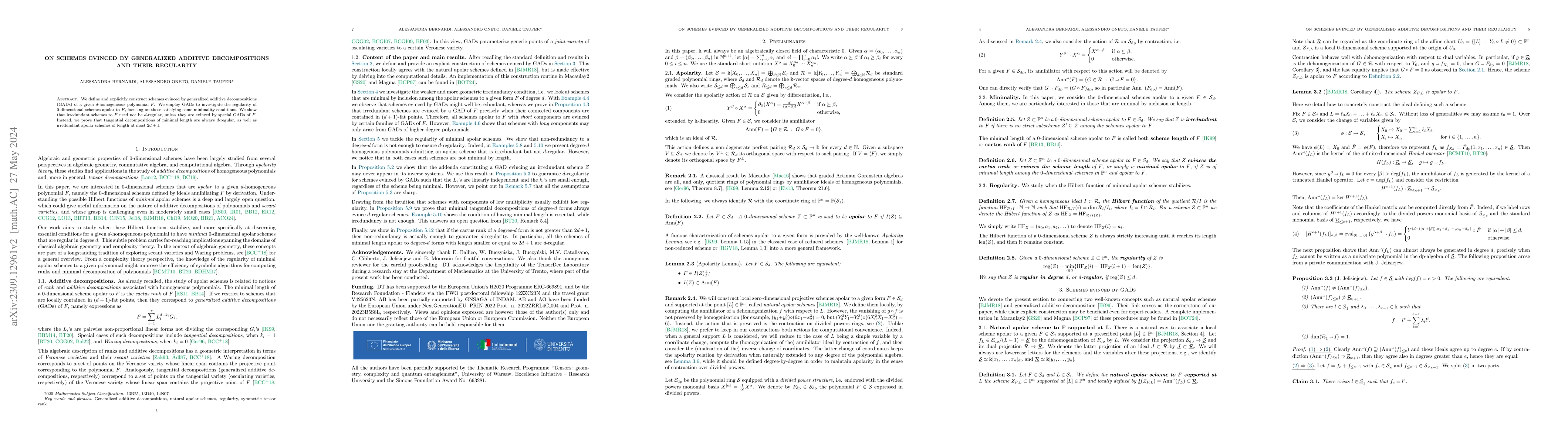 Thumbnail for On schemes evinced by generalized additive decompositions and their
  regularity