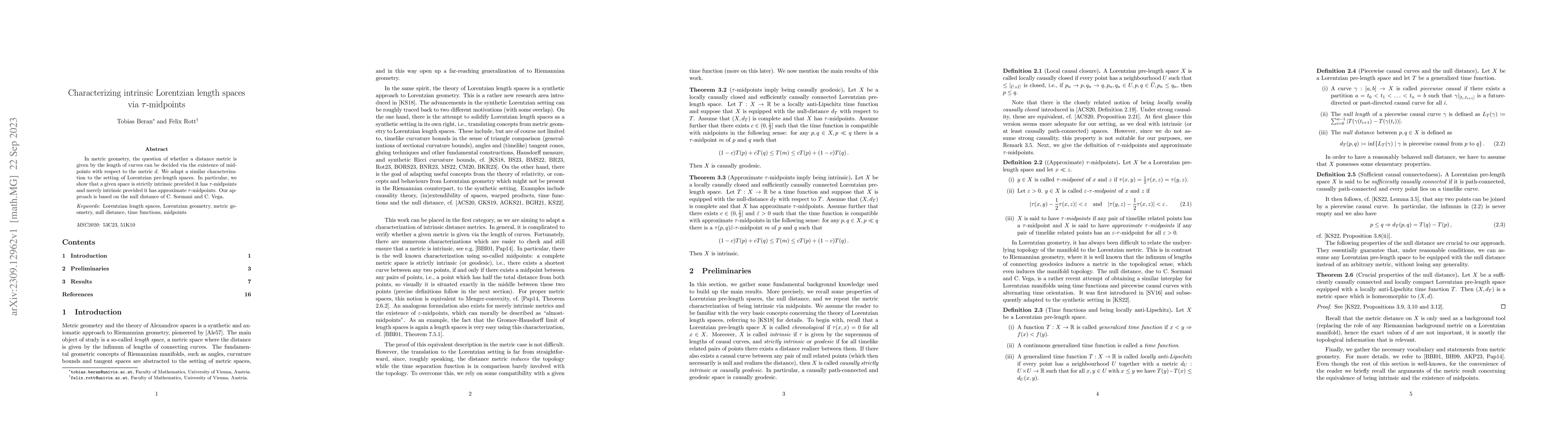 Thumbnail for Characterizing intrinsic Lorentzian length spaces via $\tau$-midpoints
