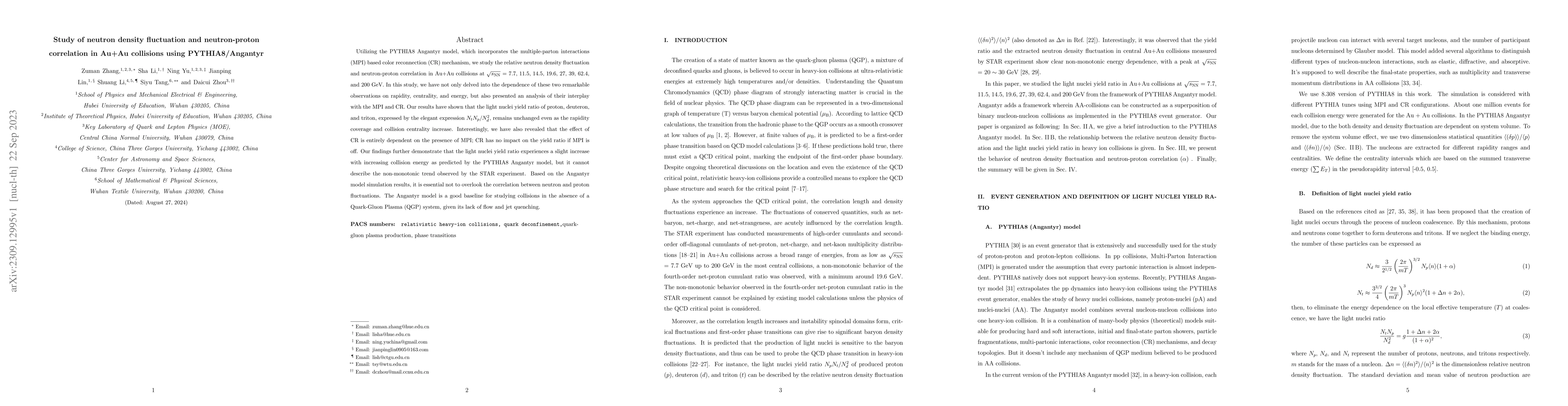 Thumbnail for Study of neutron density fluctuation and neutron-proton correlation in
  Au+Au collisions using PYTHIA8/Angantyr