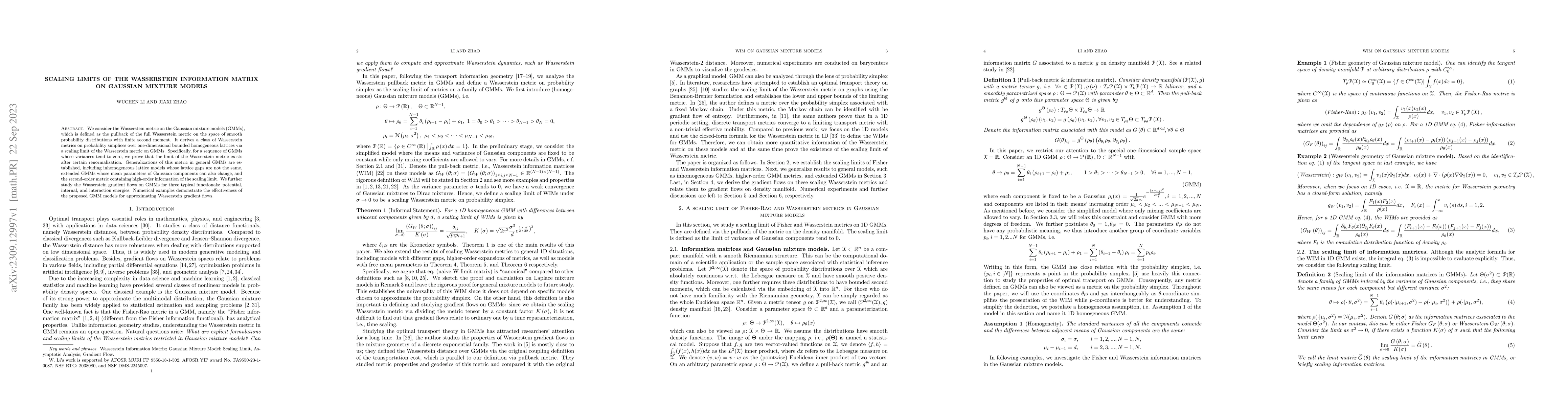 Thumbnail for Scaling Limits of the Wasserstein information matrix on Gaussian Mixture
  Models