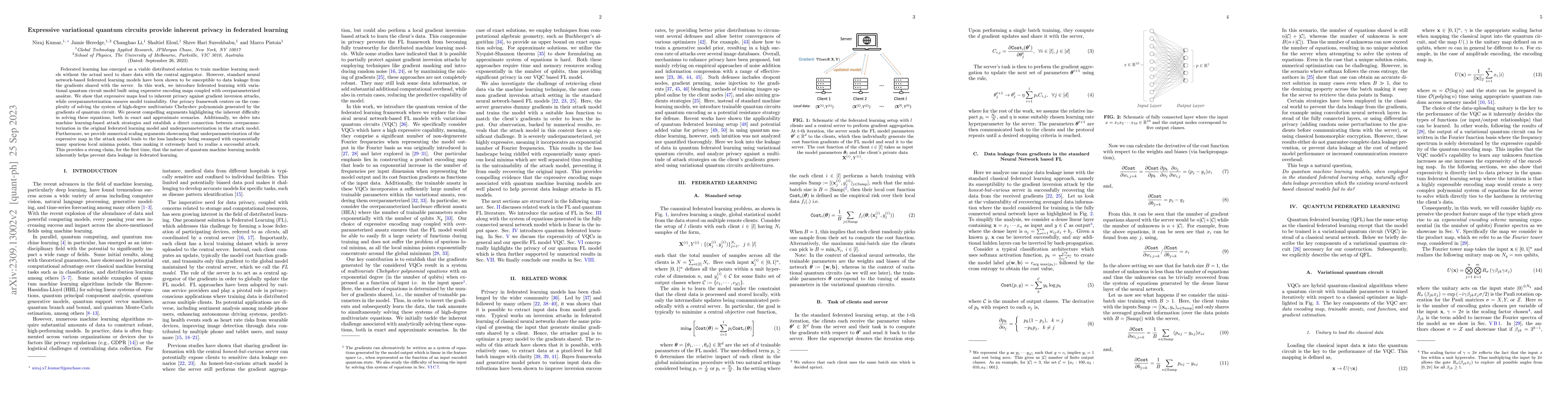 Thumbnail for Expressive variational quantum circuits provide inherent privacy in
  federated learning