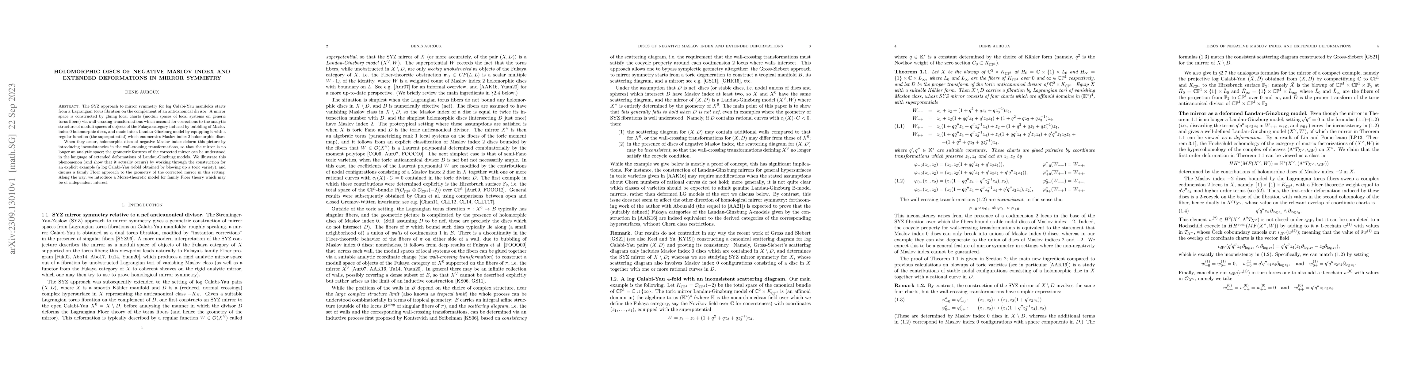 Thumbnail for Holomorphic discs of negative Maslov index and extended deformations in
  mirror symmetry
