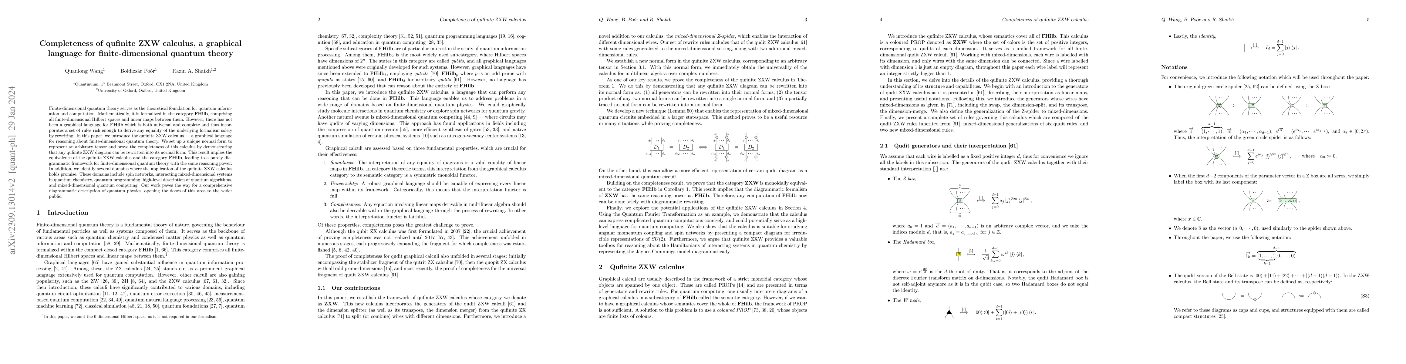 Thumbnail for Completeness of qufinite ZXW calculus, a graphical language for
  finite-dimensional quantum theory
