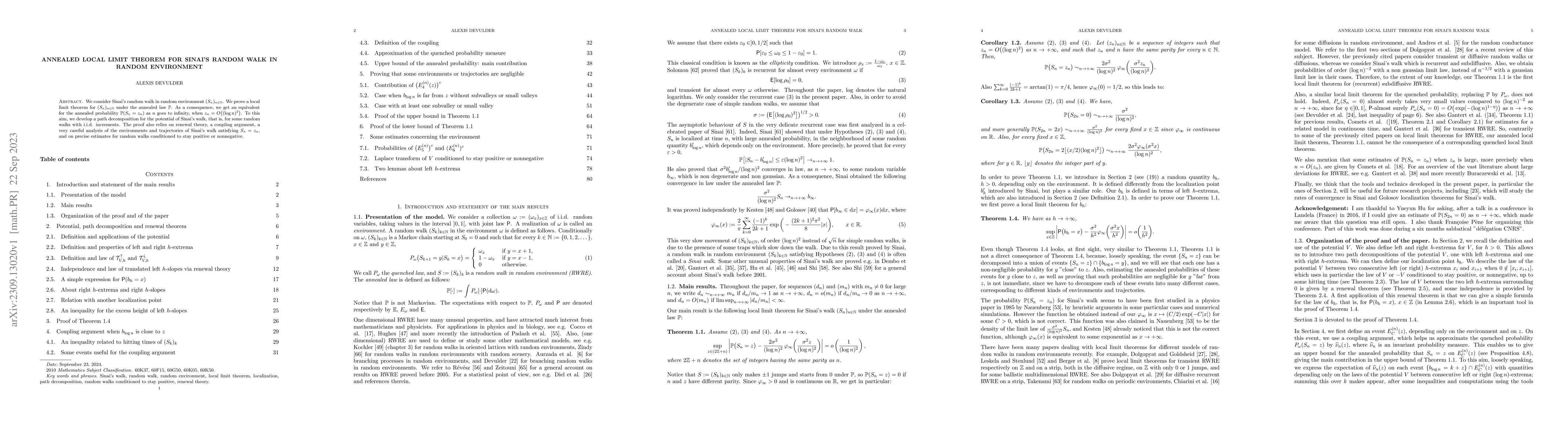Thumbnail for Annealed local limit theorem for Sinai's random walk in random
  environment