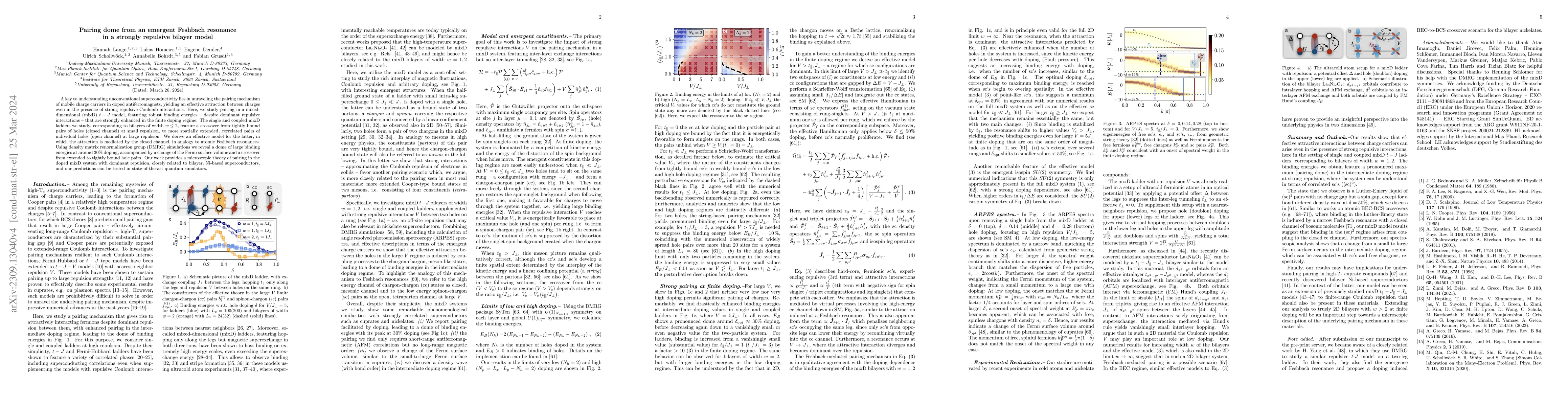 Thumbnail for Pairing dome from an emergent Feshbach resonance in a strongly repulsive
  bilayer model