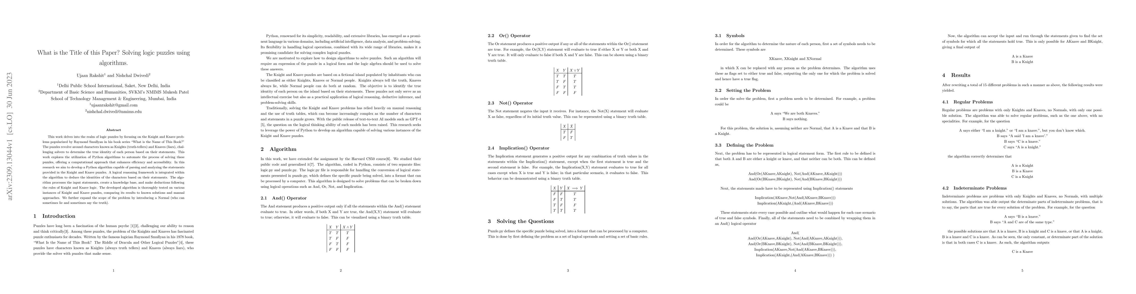 Thumbnail for What is the Title of this Paper? Solving logic puzzles using algorithms