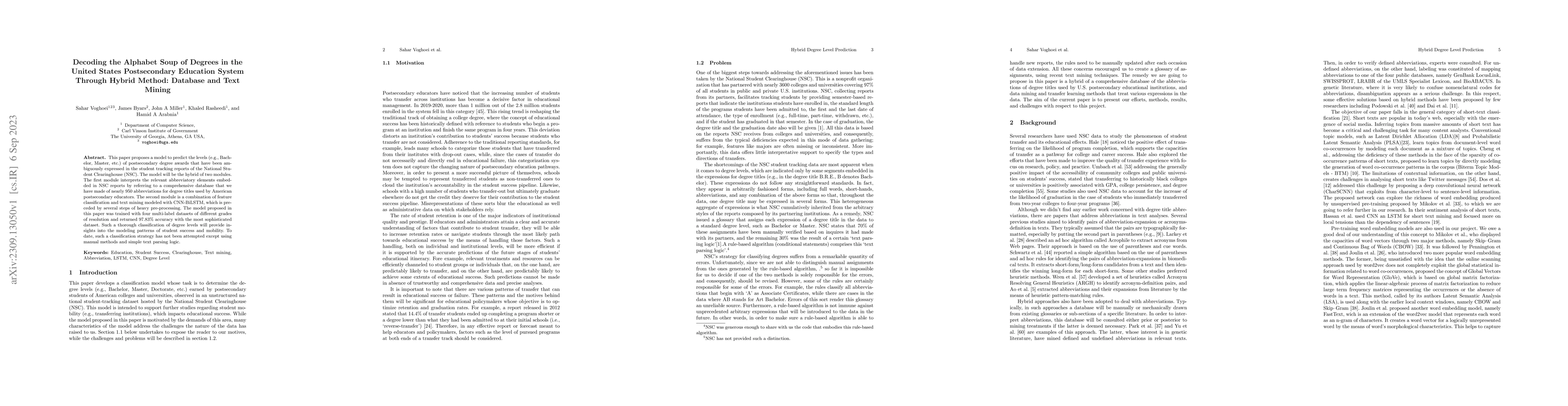 Thumbnail for Decoding the Alphabet Soup of Degrees in the United States Postsecondary
  Education System Through Hybrid Method: Database and Text Mining