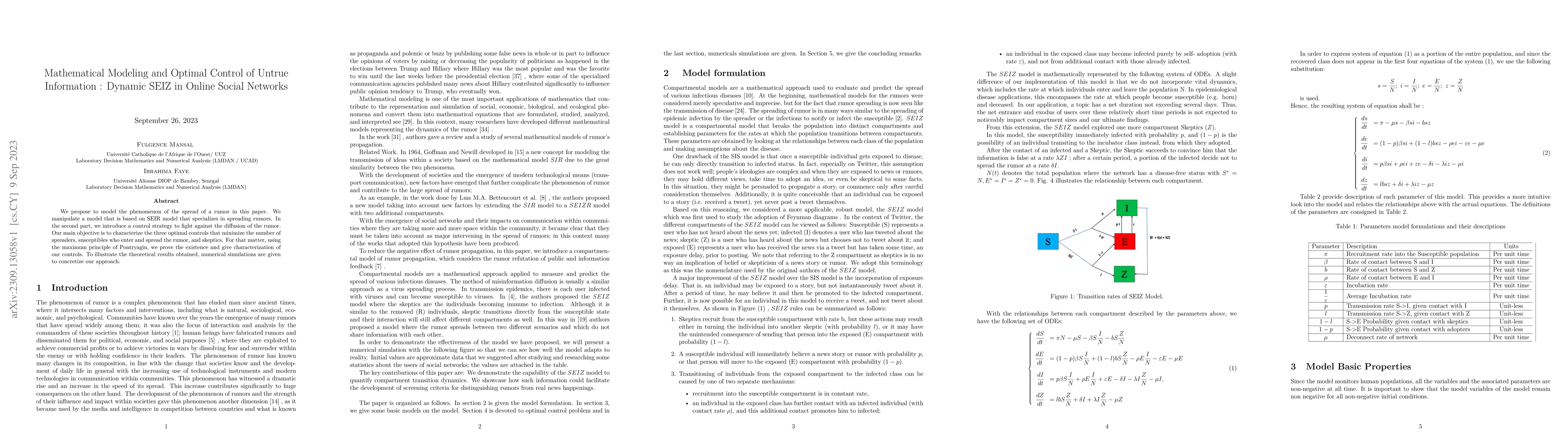 Thumbnail for Mathematical Modeling and Optimal Control of Untrue Information :
  Dynamic SEIZ in Online Social Networks