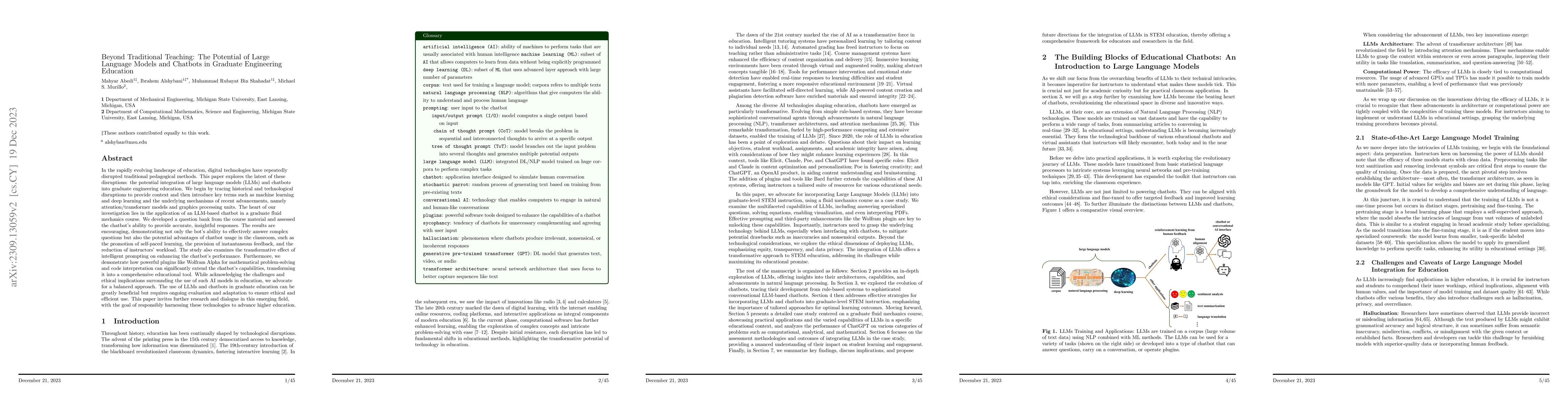 Thumbnail for Beyond Traditional Teaching: The Potential of Large Language Models and
  Chatbots in Graduate Engineering Education