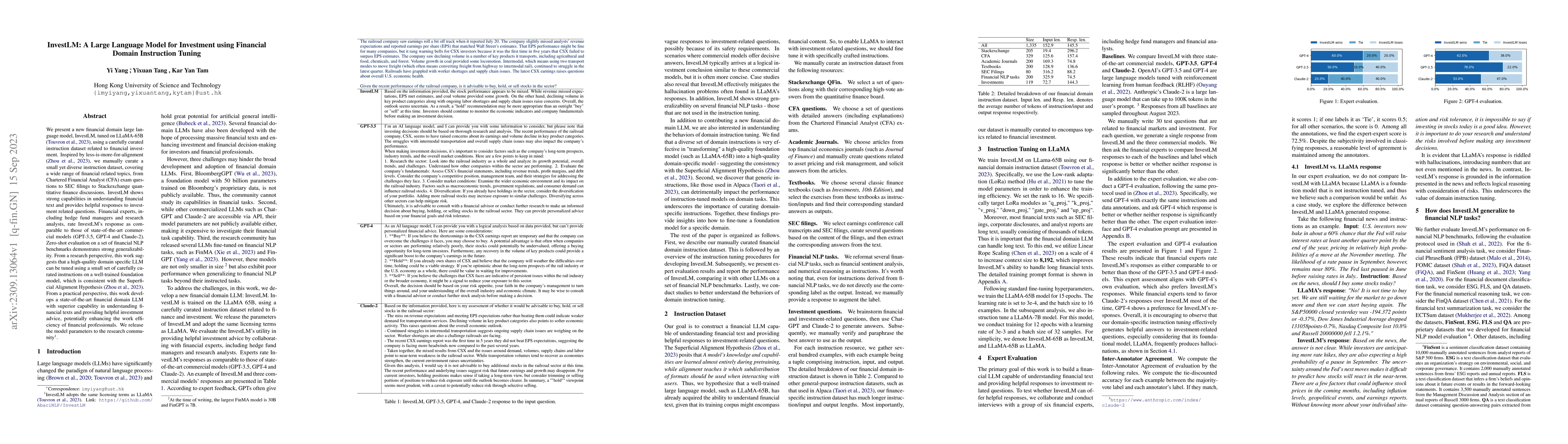 Thumbnail for InvestLM: A Large Language Model for Investment using Financial Domain
  Instruction Tuning