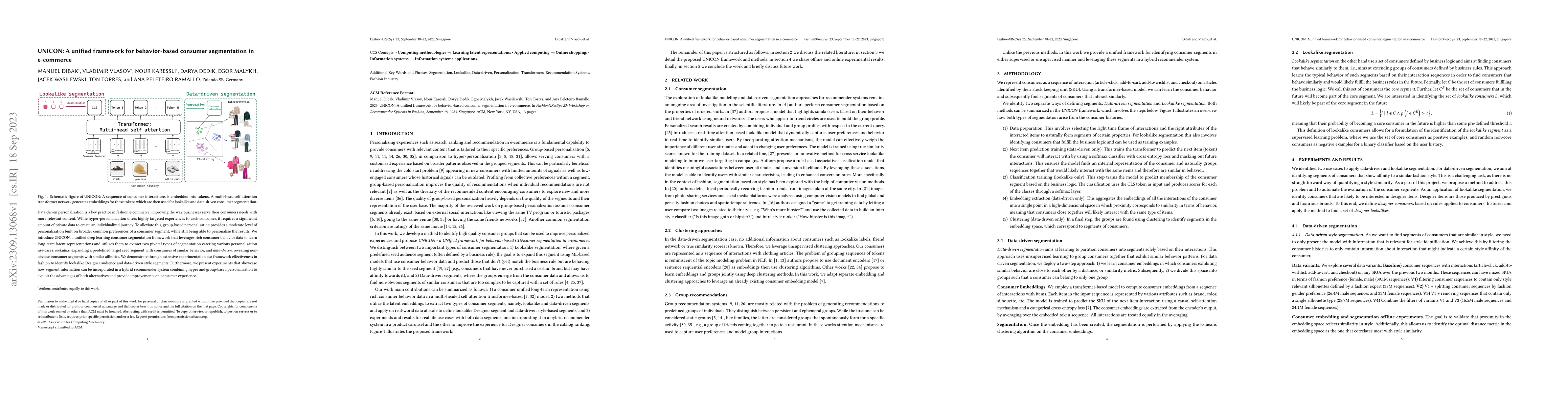 Thumbnail for UNICON: A unified framework for behavior-based consumer segmentation in
  e-commerce