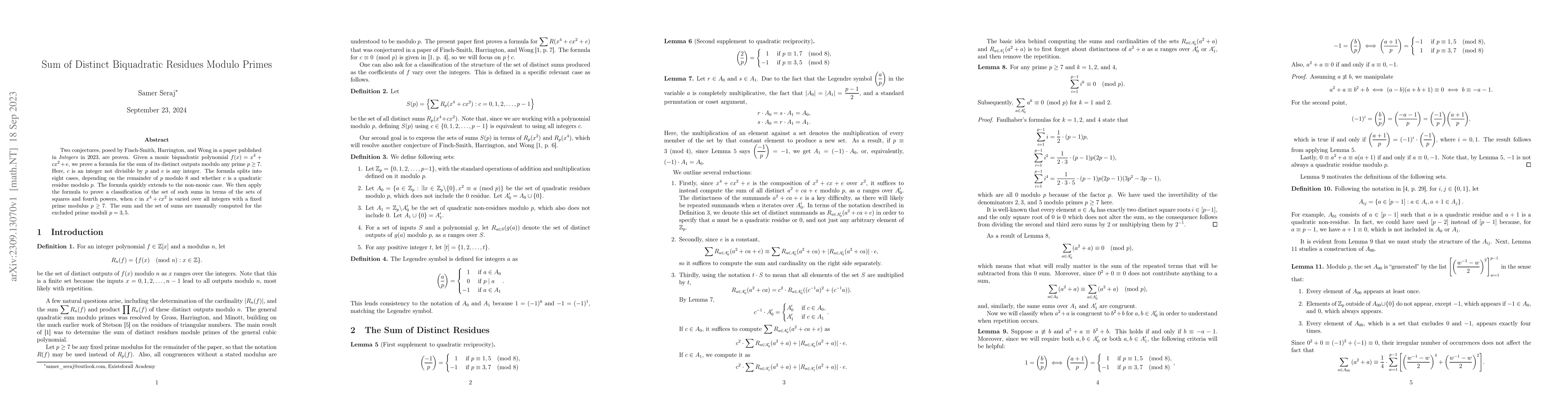Thumbnail for Sum of Distinct Biquadratic Residues Modulo Primes