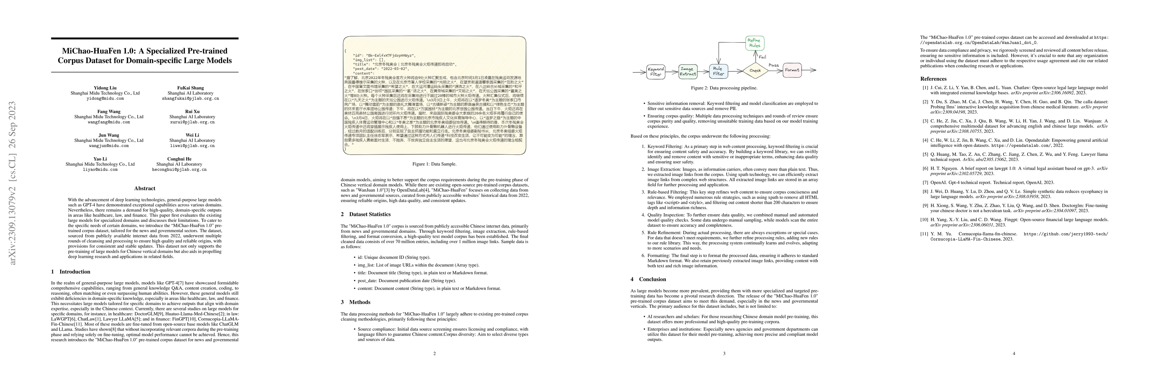 Thumbnail for MiChao-HuaFen 1.0: A Specialized Pre-trained Corpus Dataset for
  Domain-specific Large Models