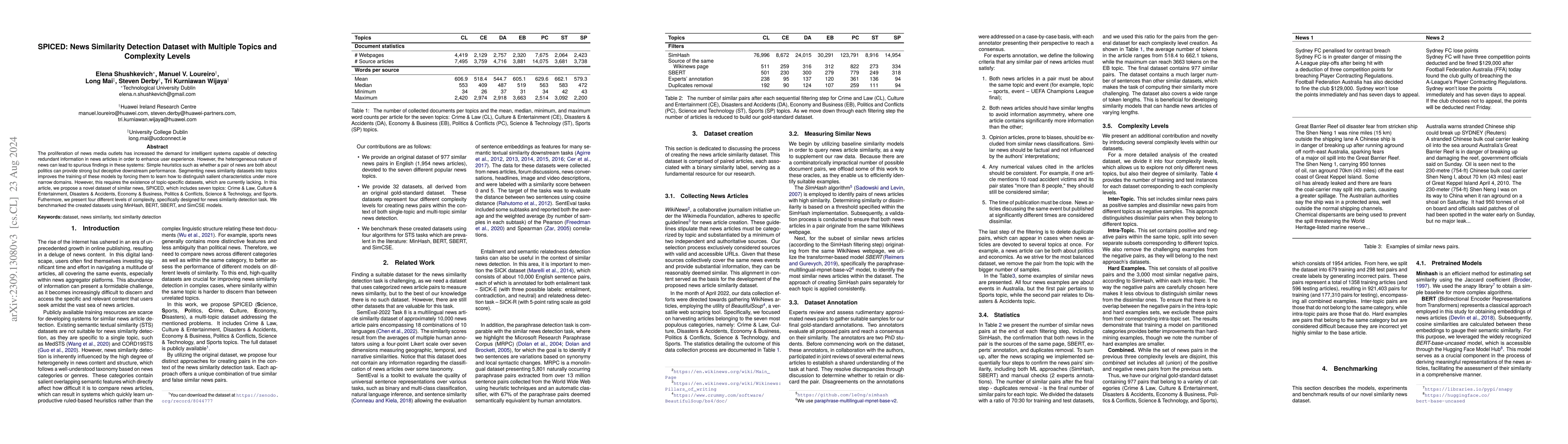 Thumbnail for SPICED: News Similarity Detection Dataset with Multiple Topics and
  Complexity Levels