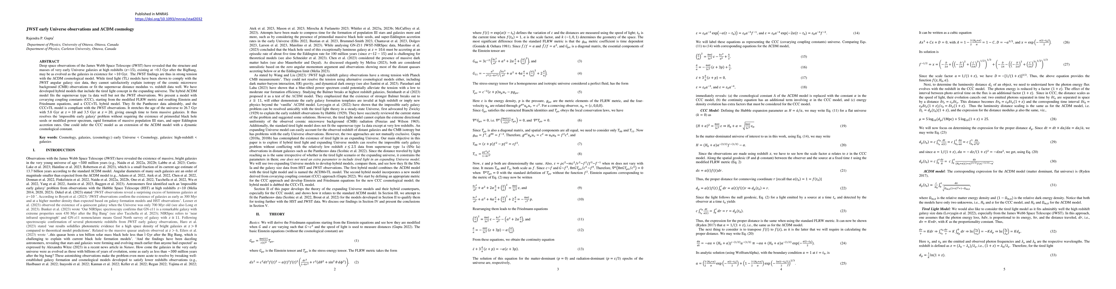 Thumbnail for JWST early Universe observations and {\Lambda}CDM cosmology