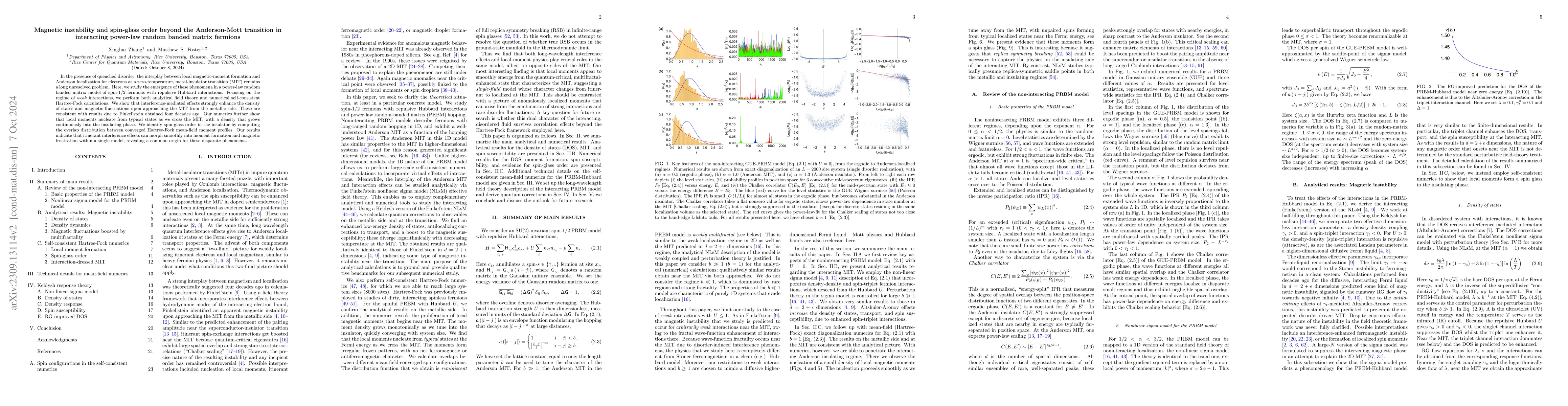 Thumbnail for Magnetic instability and spin-glass order beyond the Anderson-Mott
  transition in interacting power-law random banded matrix fermions
