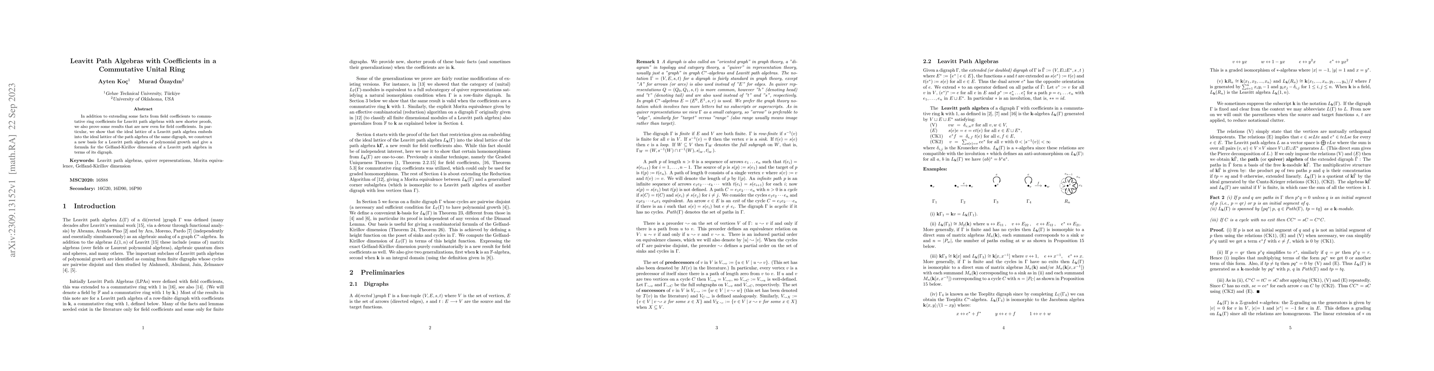Thumbnail for Leavitt Path Algebras with Coefficients in a Commutative Unital Ring