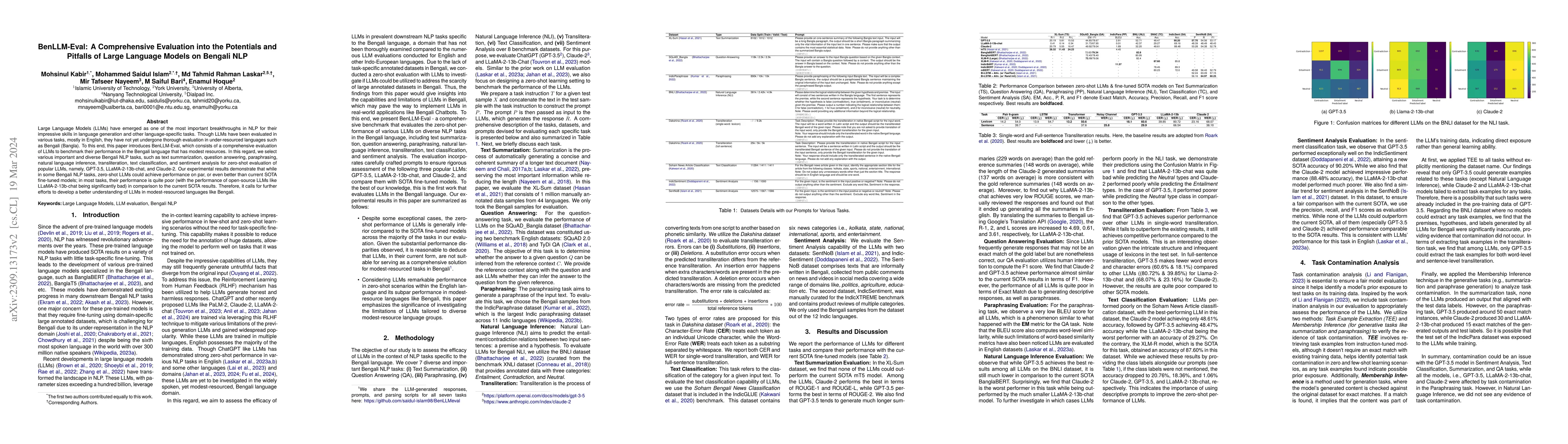 Thumbnail for BenLLMEval: A Comprehensive Evaluation into the Potentials and Pitfalls
  of Large Language Models on Bengali NLP