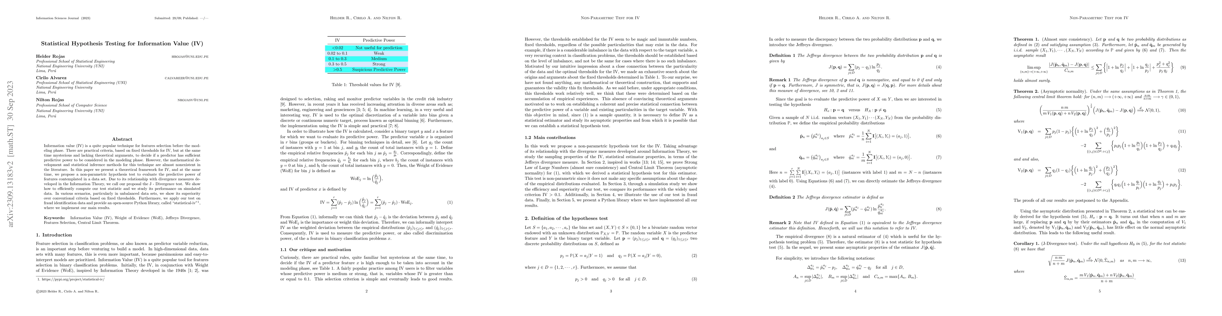 Thumbnail for Statistical Hypothesis Testing for Information Value (IV)