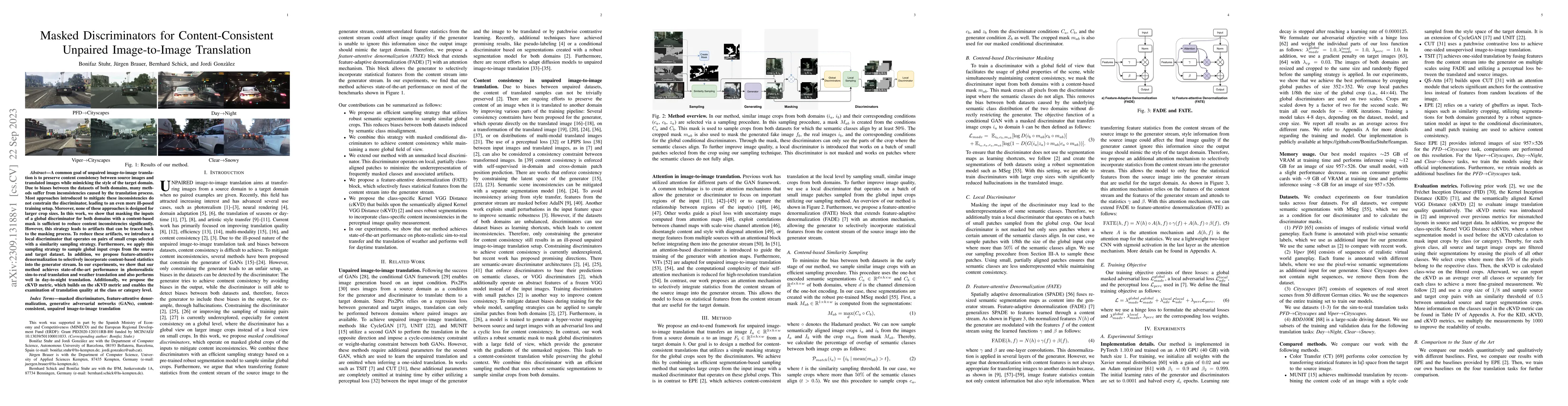 Thumbnail for Masked Discriminators for Content-Consistent Unpaired Image-to-Image
  Translation