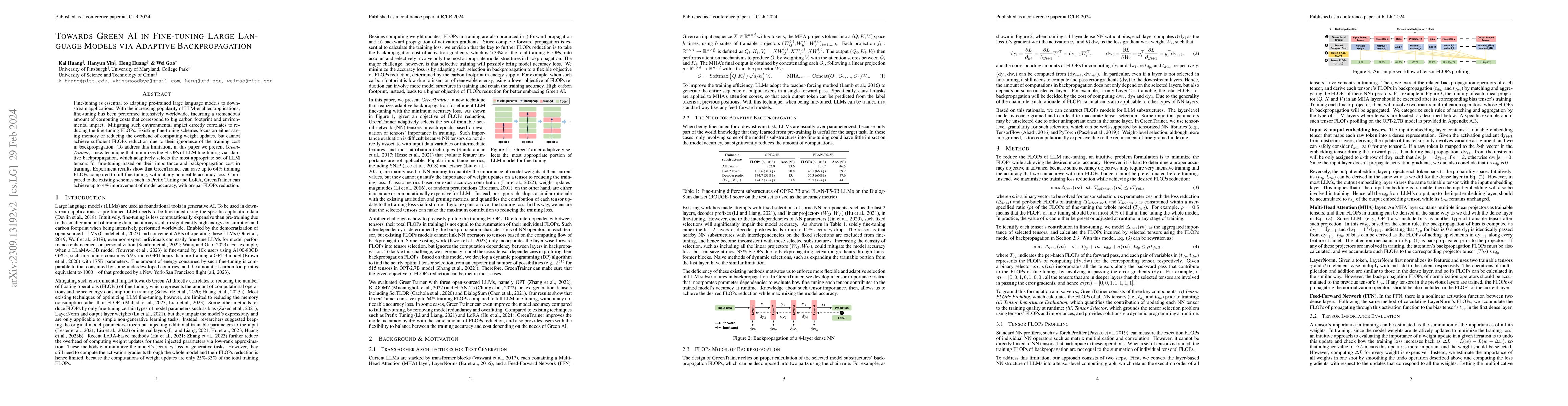 Thumbnail for Towards Green AI in Fine-tuning Large Language Models via Adaptive
  Backpropagation