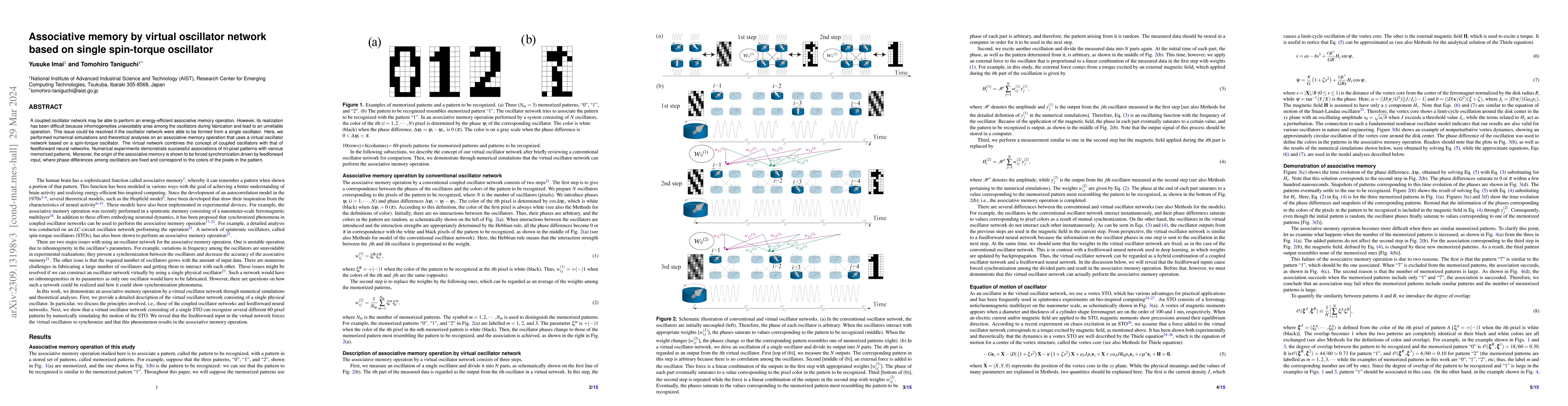 Thumbnail for Associative memory by virtual oscillator network based on single
  spin-torque oscillator