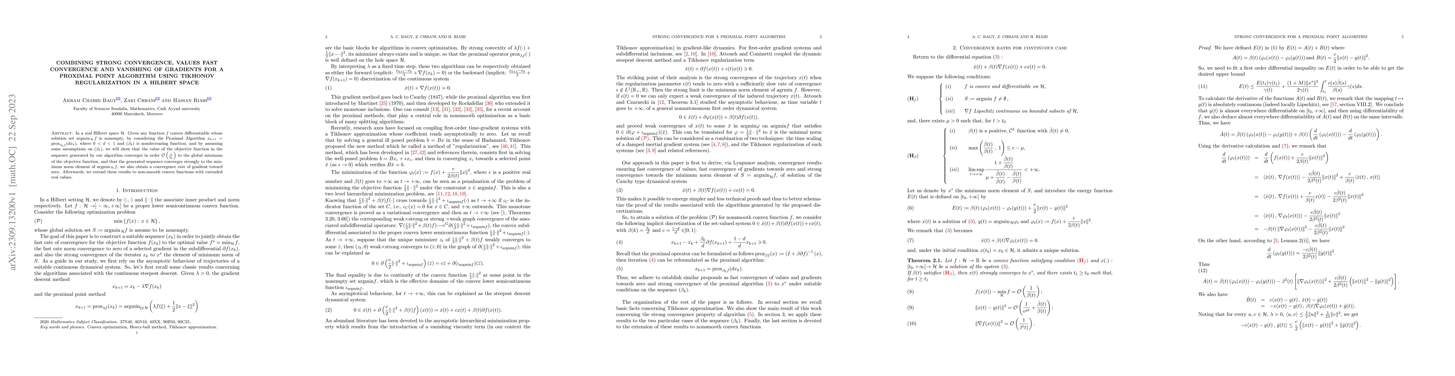 Thumbnail for Combining Strong Convergence, Values Fast Convergence and Vanishing of
  Gradients for a Proximal Point Algorithm Using Tikhonov Regularization in a
  Hilbert Space