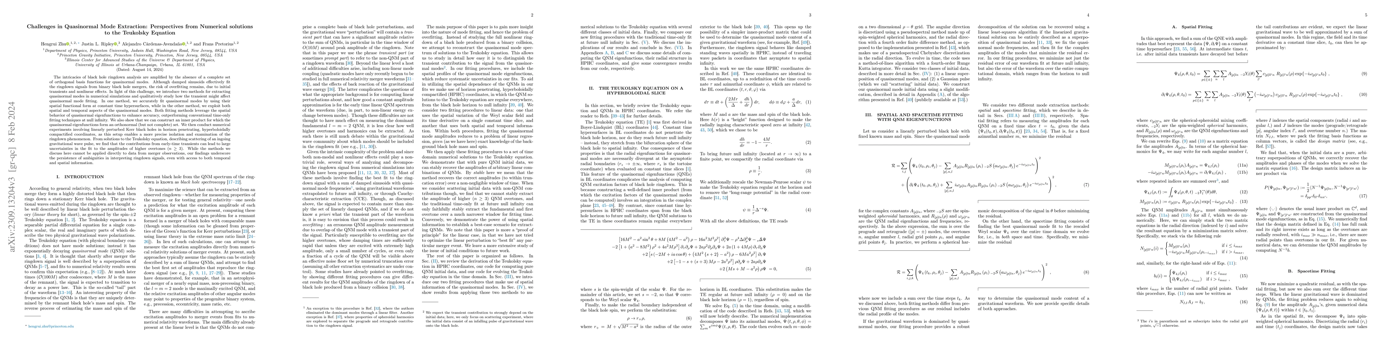 Thumbnail for Challenges in Quasinormal Mode Extraction: Perspectives from Numerical
  solutions to the Teukolsky Equation