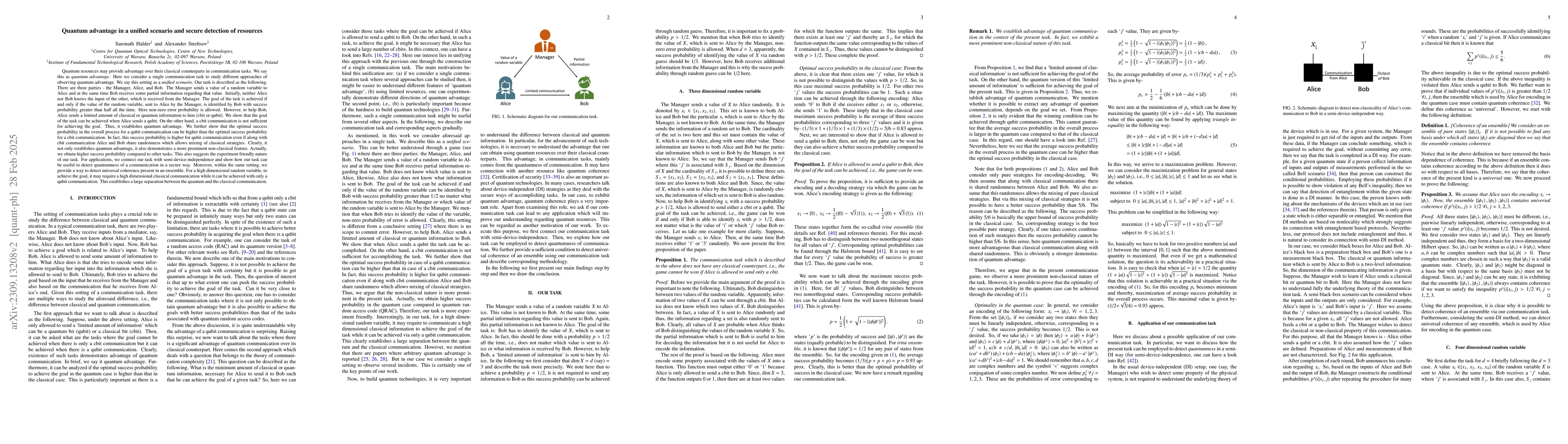 Thumbnail for Quantum advantage in a unified scenario and secure detection of
  resources