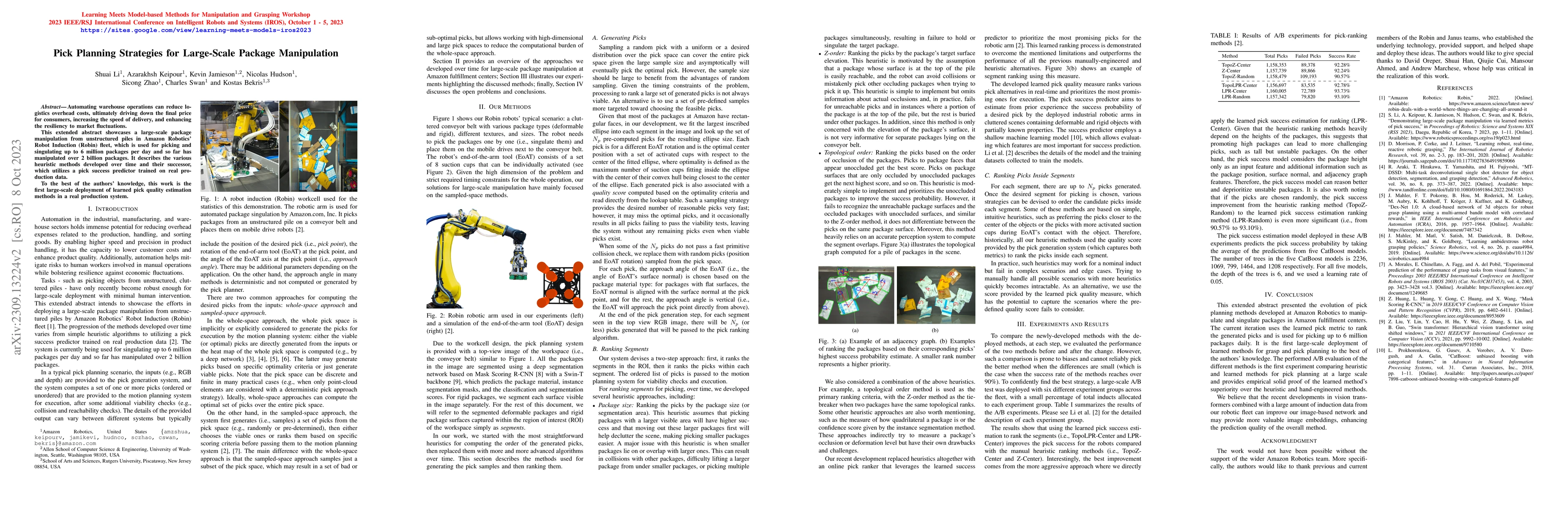 Thumbnail for Pick Planning Strategies for Large-Scale Package Manipulation