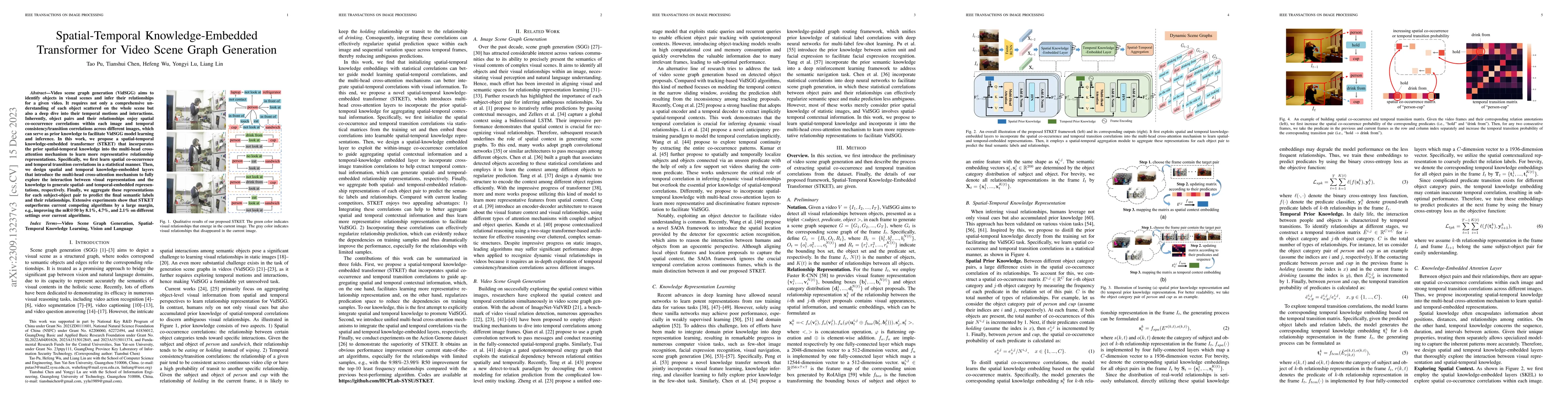 Thumbnail for Spatial-Temporal Knowledge-Embedded Transformer for Video Scene Graph
  Generation