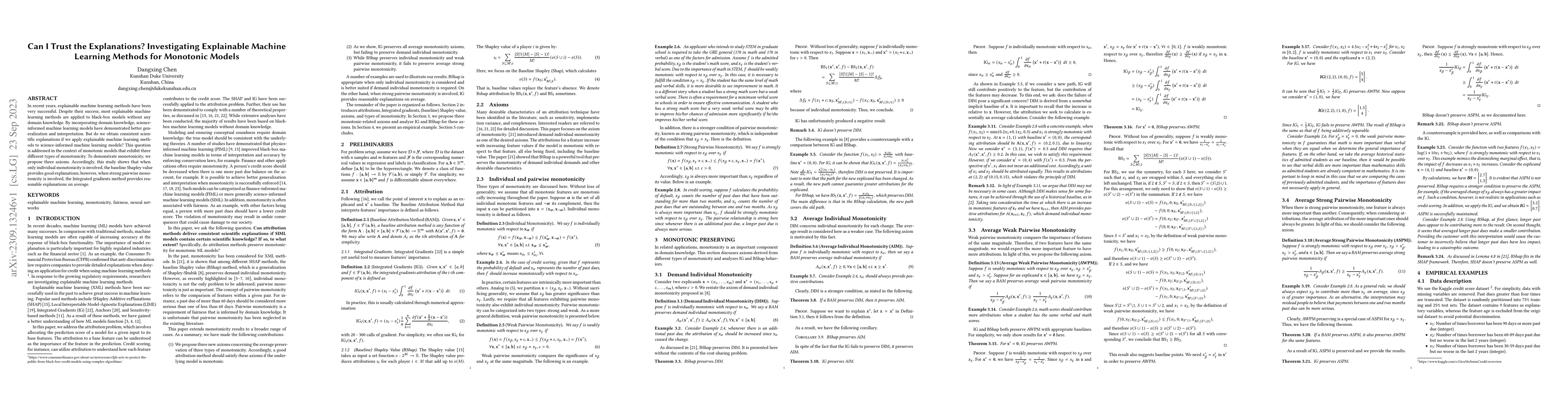 Thumbnail for Can I Trust the Explanations? Investigating Explainable Machine Learning
  Methods for Monotonic Models