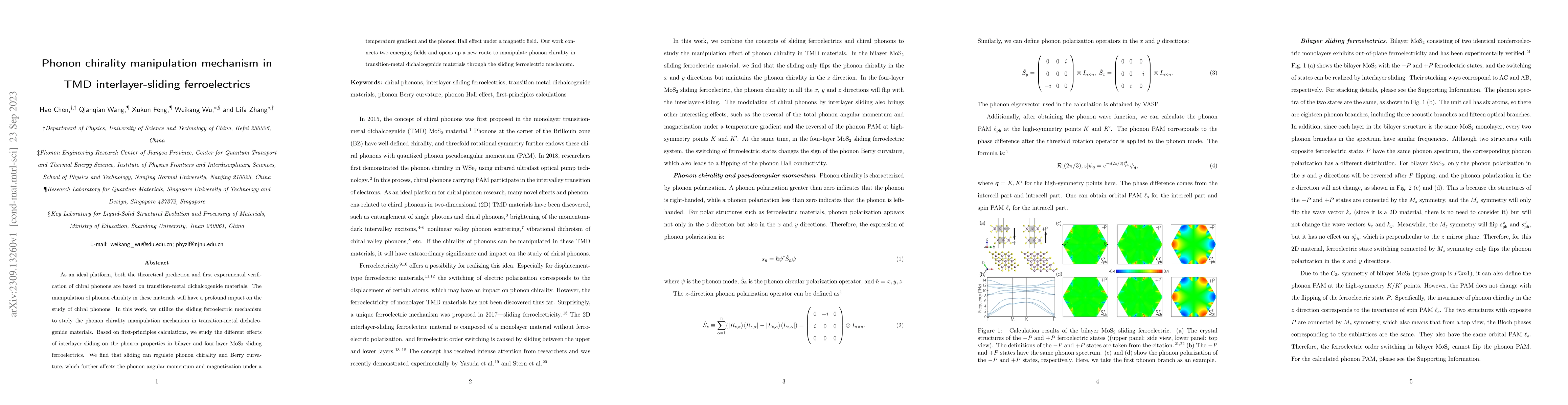 Thumbnail for Phonon chirality manipulation mechanism in TMD interlayer-sliding
  ferroelectrics