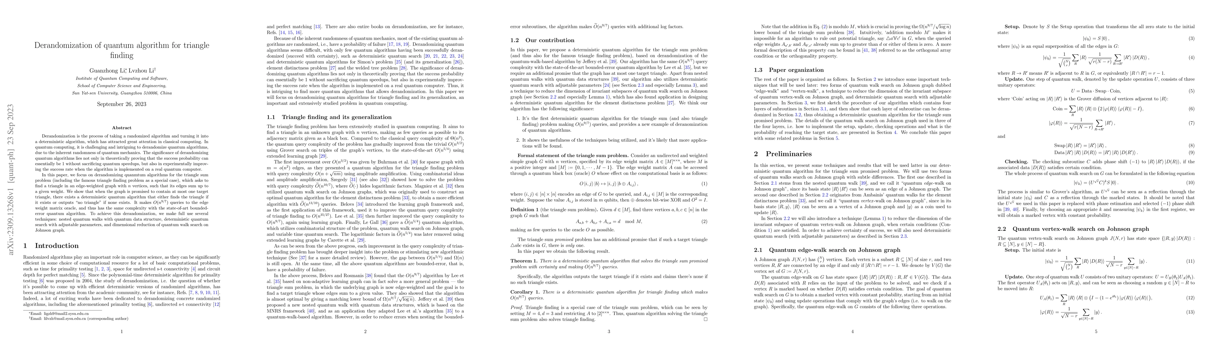 Thumbnail for Derandomization of quantum algorithm for triangle finding
