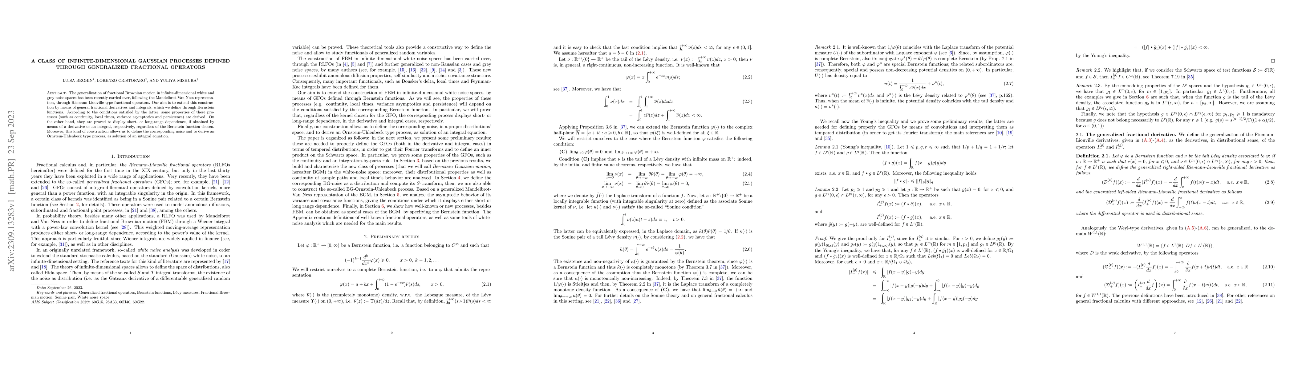 Thumbnail for A class of infinite-dimensional Gaussian processes defined through
  generalized fractional operators